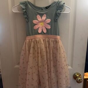 Zunie Girls Sage Green Pink Sequin Daisy Polka Dot Tulle Dress Size 7 ZD636450AC